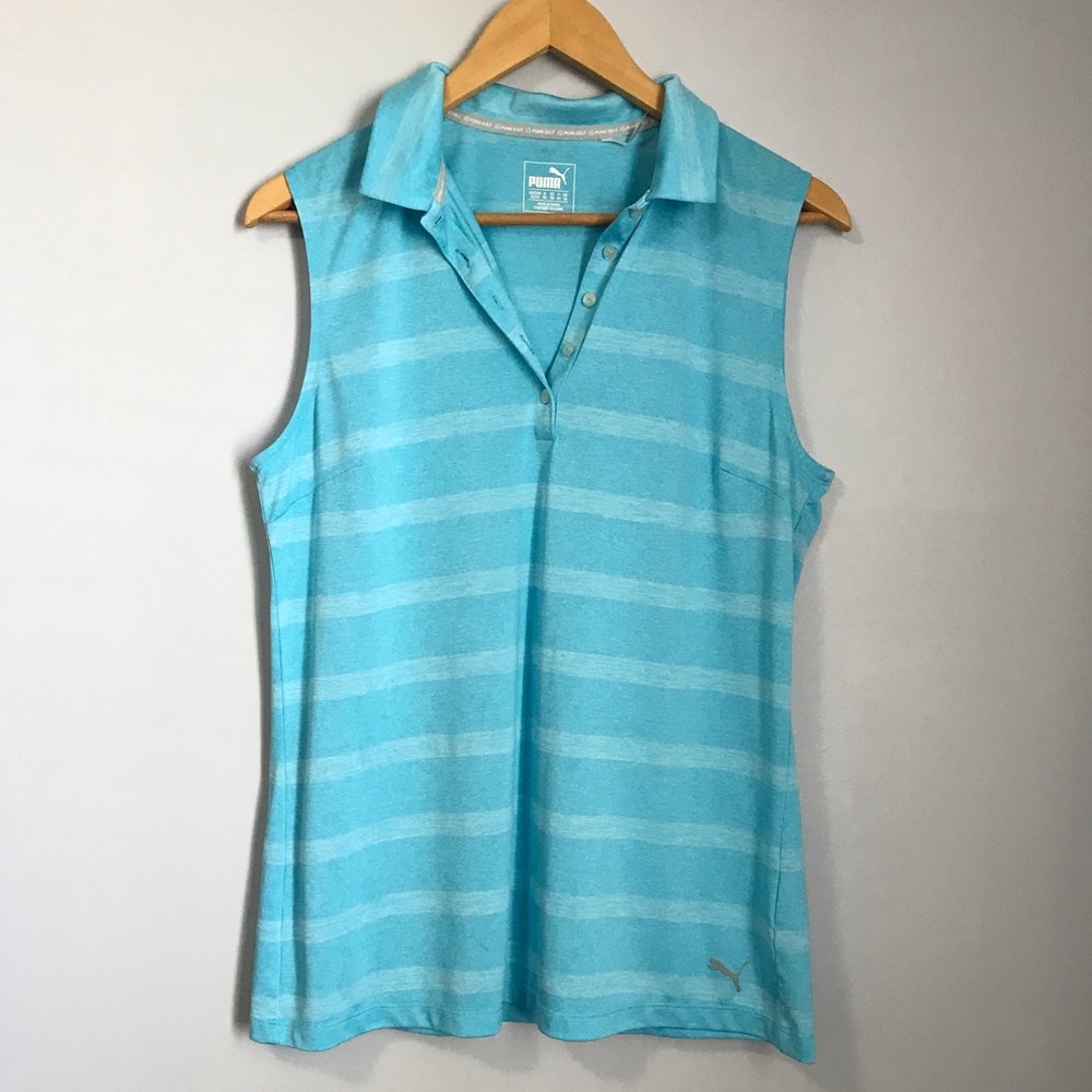 Puma Women's  Stripe Sleeveless Polo, Size XL Colour Blue
